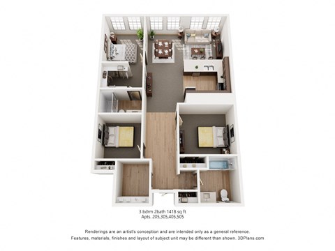 3-bedroom, 2-bathroom, 1418 Sq Ft Apartment